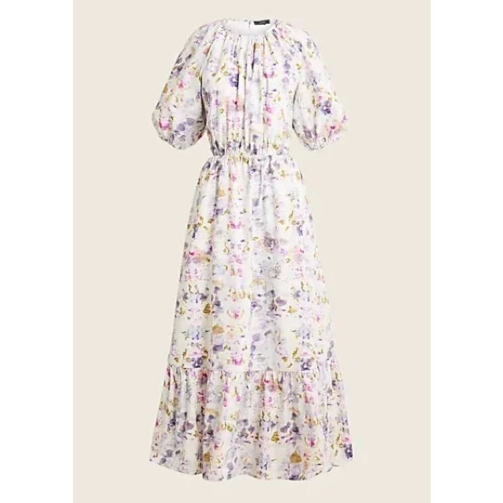 J CREW nwot Flora Obscura open back white purple floral long cotton maxi dress